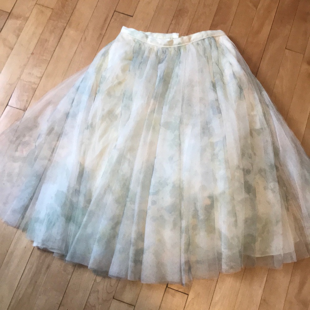 Mid calf length skirt. Ivory with sage flowers.